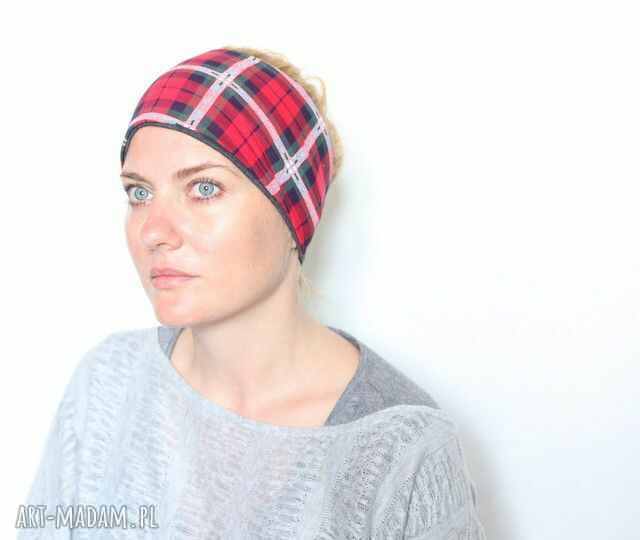 dzianinowa opaska w szkocką kratkę-box as - opaska dzianinowa na podszewce, miękka, rozciągliwa, obwó