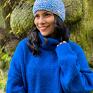 opaska zimowa na drutach handmade niebieski królewski na głowę