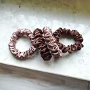 Beżo-róż i czekolada - zestaw jedwabnych miniscrunchie