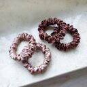 Beżo - róż i czekolada - zestaw jedwabnych miniscrunchie