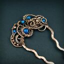 Miedziana ozdobna szpilka do włosów z agatem - wire wrapping