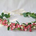 Wianek do włosów z czerwonymi kwiatkami i eukaliptusem - handmade boho