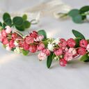 Wianek do włosów z czerwonymi kwiatkami i eukaliptusem - handmade boho
