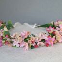 Różowy poranek - romantyczny wianek z jaśminem i dziką różą