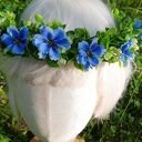 Letni błękit - romantyczny wianek boho z kwiatów jak żywych, na głowę handmade