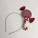 Czerwono-biała opaska na głowę z cukierkami, ozdoba świąteczna do włosów