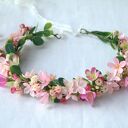 Różowy poranek - romantyczny wianek z jaśminem i dziką różą