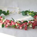 Wianek do włosów z czerwonymi kwiatkami i eukaliptusem - handmade boho