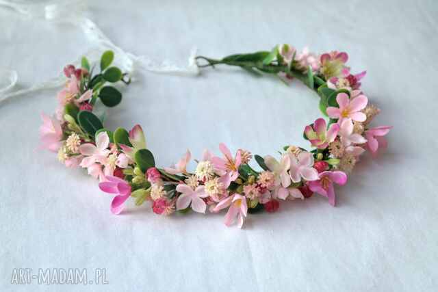 Różowy poranek - romantyczny wianek z jaśminem i dziką różą