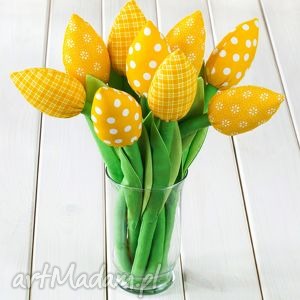 tulipany żółty bawełniany bukiet, kwiaty, prezent