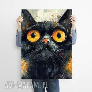 Prezent Czarny kot - grafika na plakacie na A3, dla kociarzy