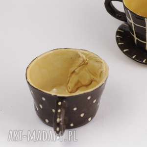 ceramiczna kubek z koniem miodowo - brązowy w kropki, prezent, koniarza