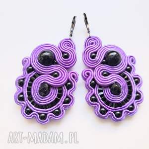 Kolczyki sutaszowe ręcznie haftowane Lavender, kolorowe