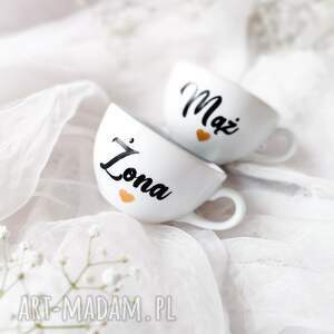 kubki filiżanki na prezent ślubny serce, mąż i żona, ślubna porcelana