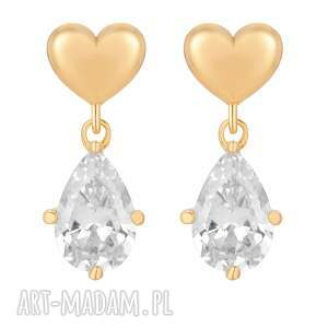złote kolczyki serca z cyrkoniami sercami, serduszkami