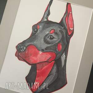 Portret dobermana pop-art 24x30 cm - ręcznie wykonana grafika