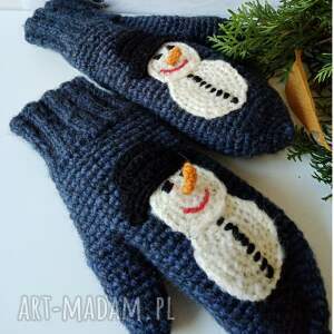 rękawice z bałwankiem/jednopalczaste rękawiczki na zimę/prezent/damskie