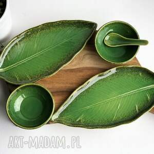 handmade ceramika zestaw ceramiczny dla dwojga - 2 x talerz liść plus 2 x