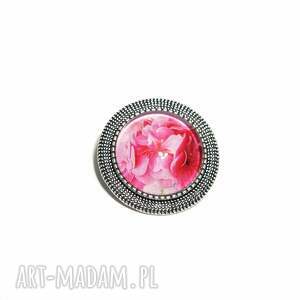 broszka yenoo - różowa pelargonia, szklana, kwiaty, dla niej, prezent