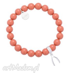 handmade pomarańczowa bransoletka perły swarovski® elements ze srebrną kością szczęścia