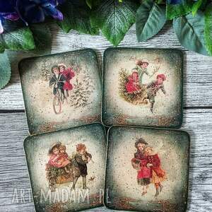 pod choinkę prezent Dekoracyjne podkładki decoupage w stylu vintage