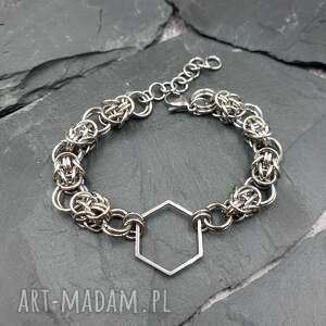 bransoletka chainmaille - heksagon, stal szlachetna, plecionka