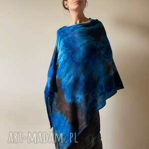 Prezent Ponczo z wełny merino niebieskie, narzutka, tunika