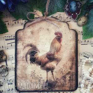 Dekoracyjny obrazek decoupage z kogutem, vintage