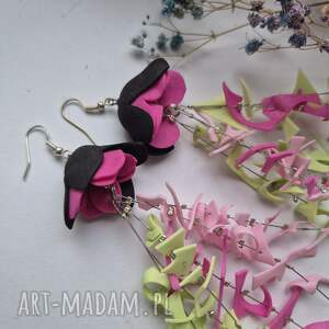 kolczyki kwiaty boho kolorowe lekkie wykonane w pojedynczym egzemplarzu roz, sl