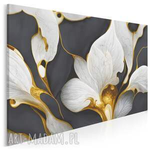 obraz na płótnie - kwiaty glamour orchidea czarny biały złoty 120x80 cm
