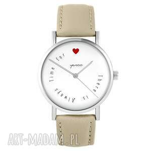 zegarki zegarek - there is always time for love skórzany, beżowy pasek serce