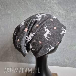 czapka codzienna renifery uszyta w pojedynczym egzemplarzu, dzianina