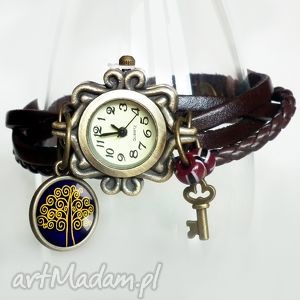 ręcznie wykonane zegarek skórzany bransoleta z zawieszkami - drzewo