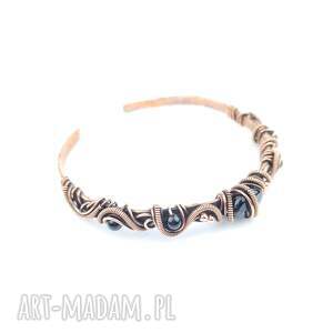 Miedziana bransoletka cuff z onyksem i hematytem