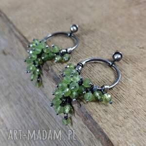 Kolczyki - gronka z peridotem, oksydowane, srebro 925, perydot