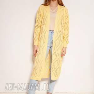 lanti urban fashion ażurowy płaszcz - swe145 żółty, sweter na wiosnę, bawełniany