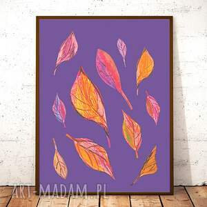 boho plakat w ciepłych kolorach, liście obrazek A4, jesienny plakat na ścianę, jesień