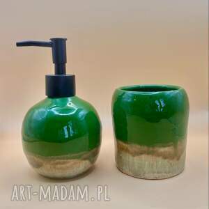 zestaw łazienkowy soczysta zieleń - dozownik i kubek na szczoteczki mydelniczka