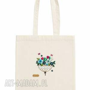 Torba bawełniana na ramię „Kwiaty w Parasolu” - haft ręczny symbol szczęścia