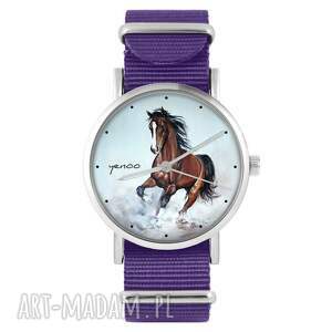 zegarek - brązowy koń fioletowy, nylonowy typ militarny nastolatki
