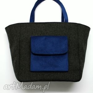 handmade na ramię shopper bag worek - tkanina czarna i granat