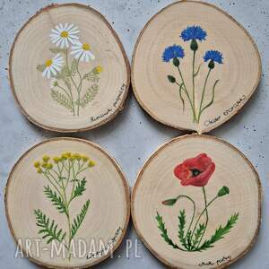komplet podkładek pod kubek rośliny polne, drewniane dekoracje, wieś rustykalny