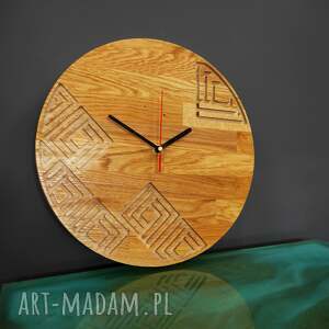 handmade zegary zegar ścienny z drewna dębowego, frez, wzór nr