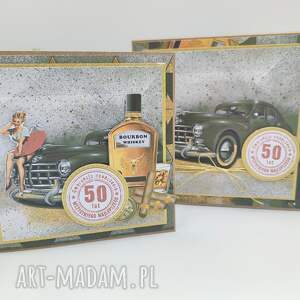 kartka na 50 urodziny dla mężczyzny - styl retro z pudełkiem, scrapbooking