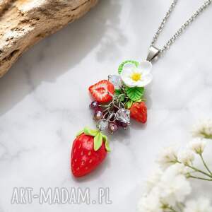 Długi naszyjnik Gronko "Truskawkowy Ogród" - handmade z glinki polimerowej