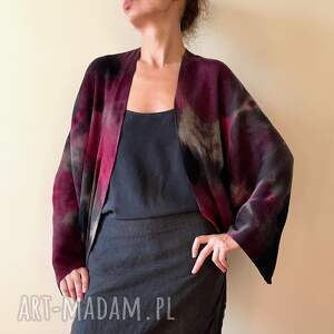 kardigan z wełny merino amarant szary, sweter bolerko wełniane, unikat one size