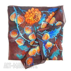 apaszka jedwabna jesień, apaszki jedwabne malowane, secesyjna chusta malowana