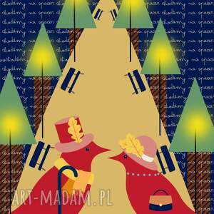 obrazek ptaszków Chodź zemną na spacer, jesienna ilustracja