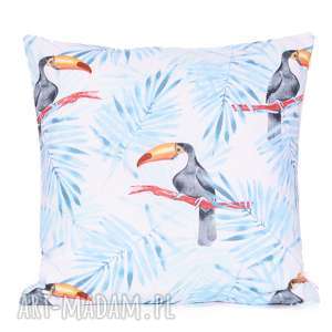 poduszka frosty blue toucan 50x50cm od majunto, tukany