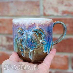 Prezent Kubek z żółwiem - Opal Biały - rękodzieło - ok 450 ml (szer)